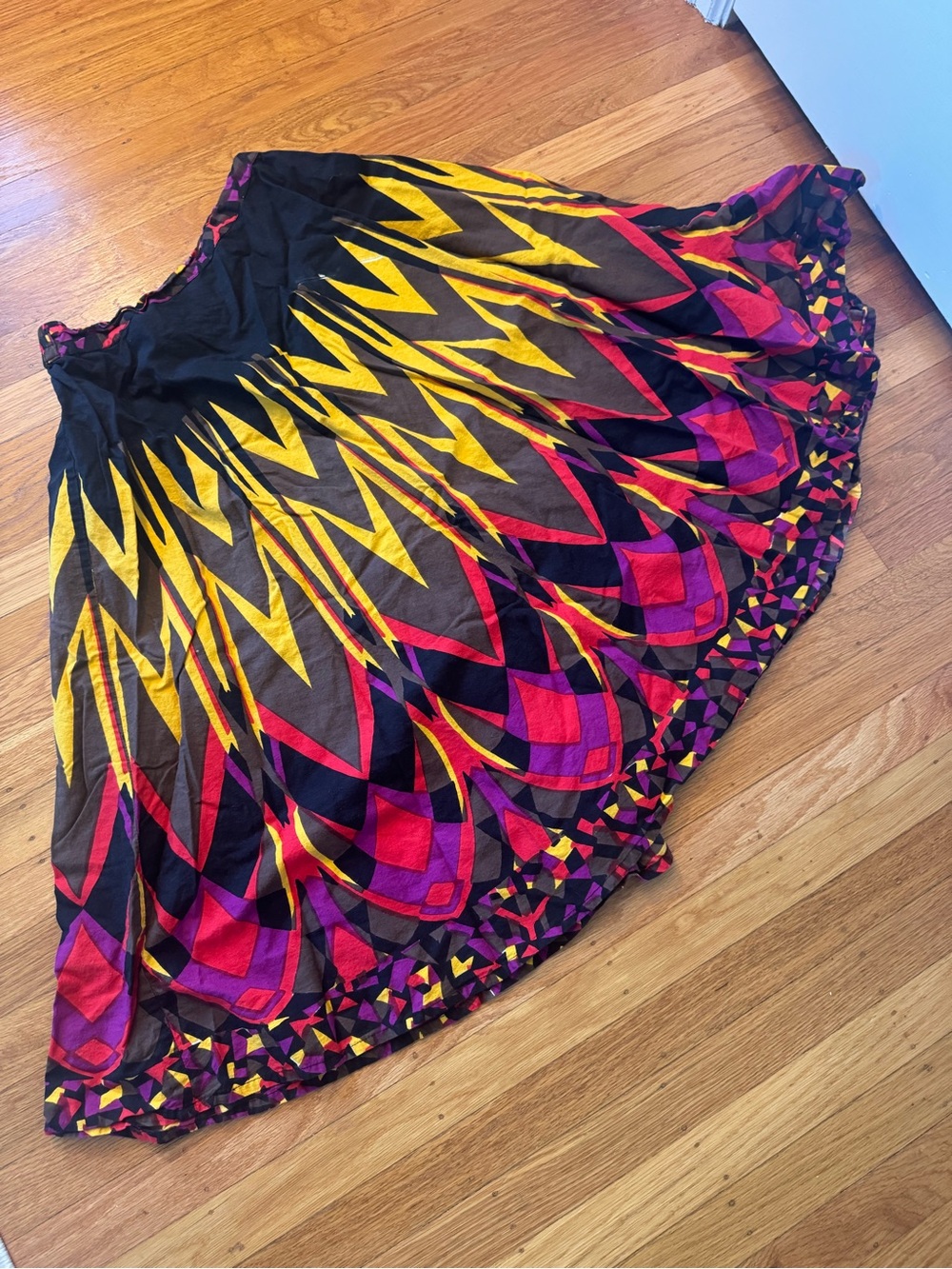 Vibrant Black, Yellow & Magenta Printed A-Line Women's Skirt